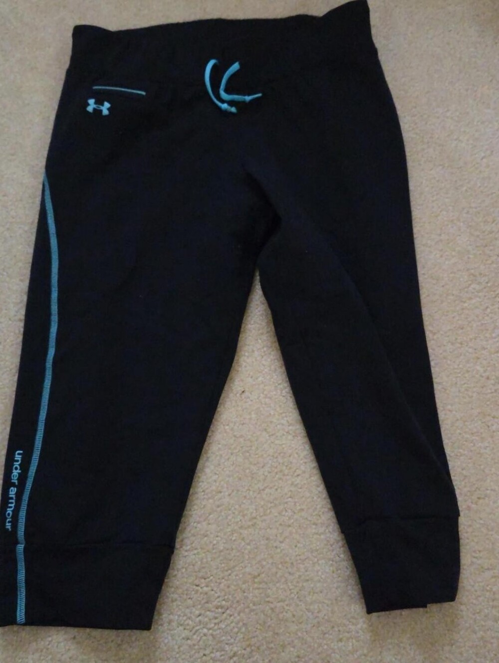 Under Armour Black Capri Joggers with Teal Accents